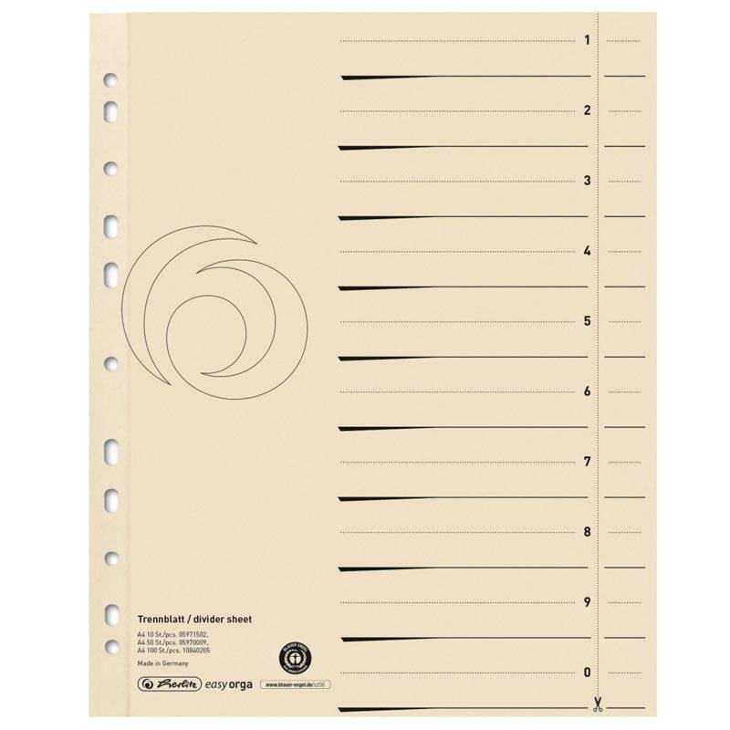 Herlitz Trennblatt A4 Manilakarton chamois 50er Packung Ordnen,Archivieren,Verstauen