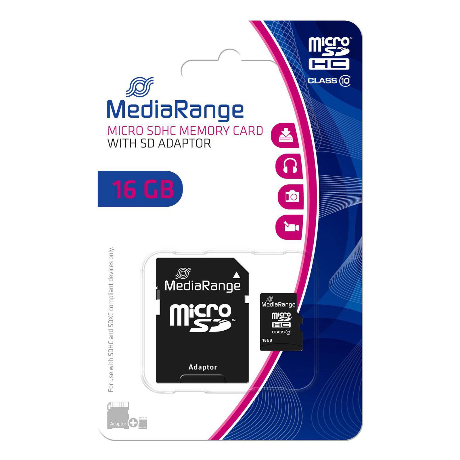 MediaRange SD MicroSD Card 16GB SD CL.10 inkl. Adapter Micro SD Karten