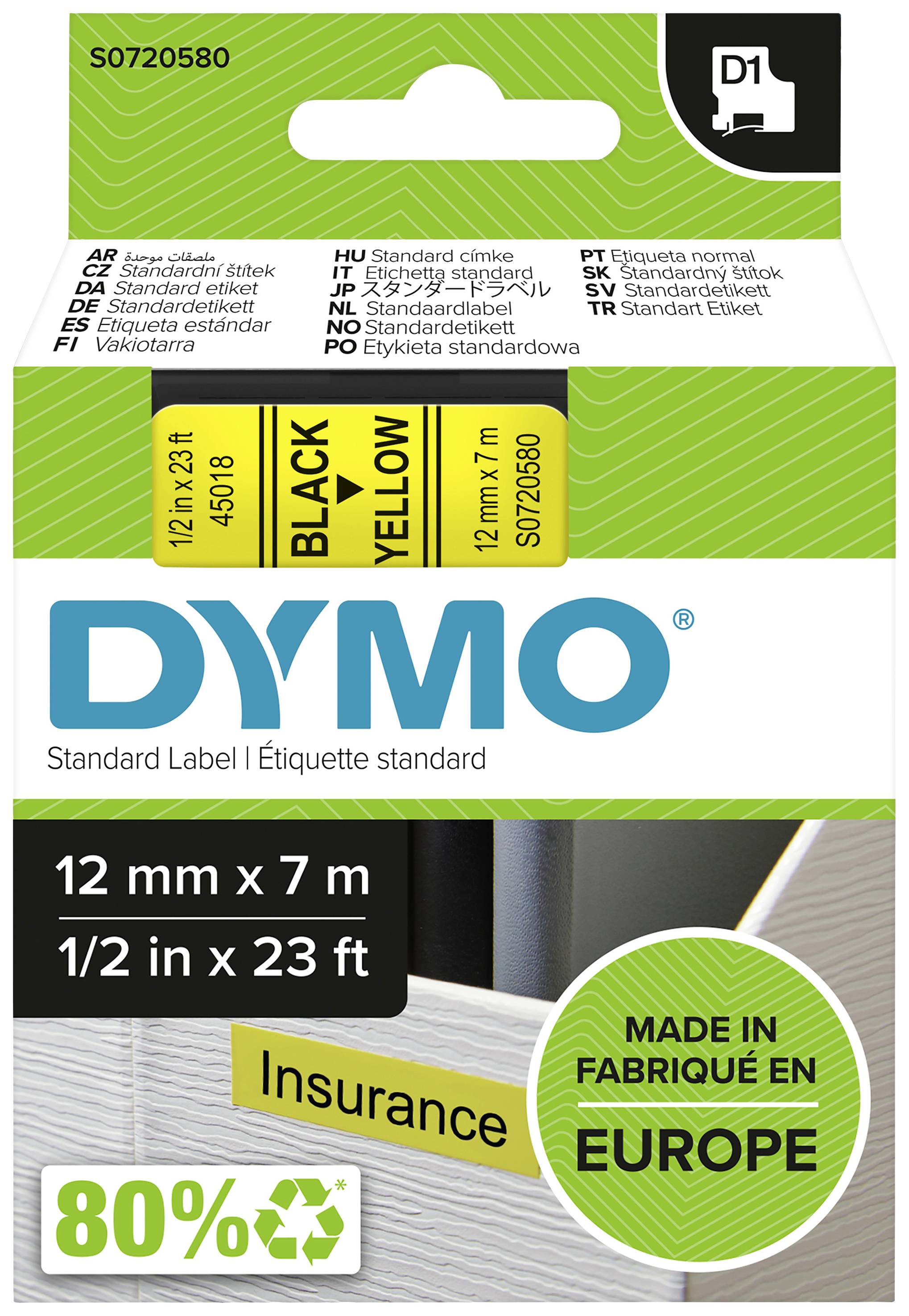 DYMO D1 Schriftband 45018 12mmx7.0m schwarz->gelb - S0720580
