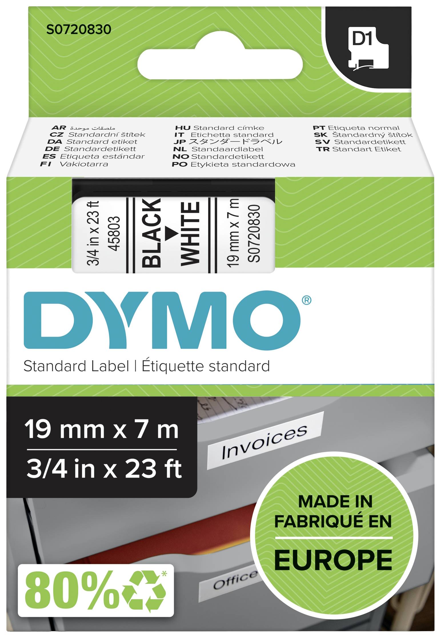 DYMO D1 Schriftband 45803 19mmx7.0m schwarz->weiß - S0720830