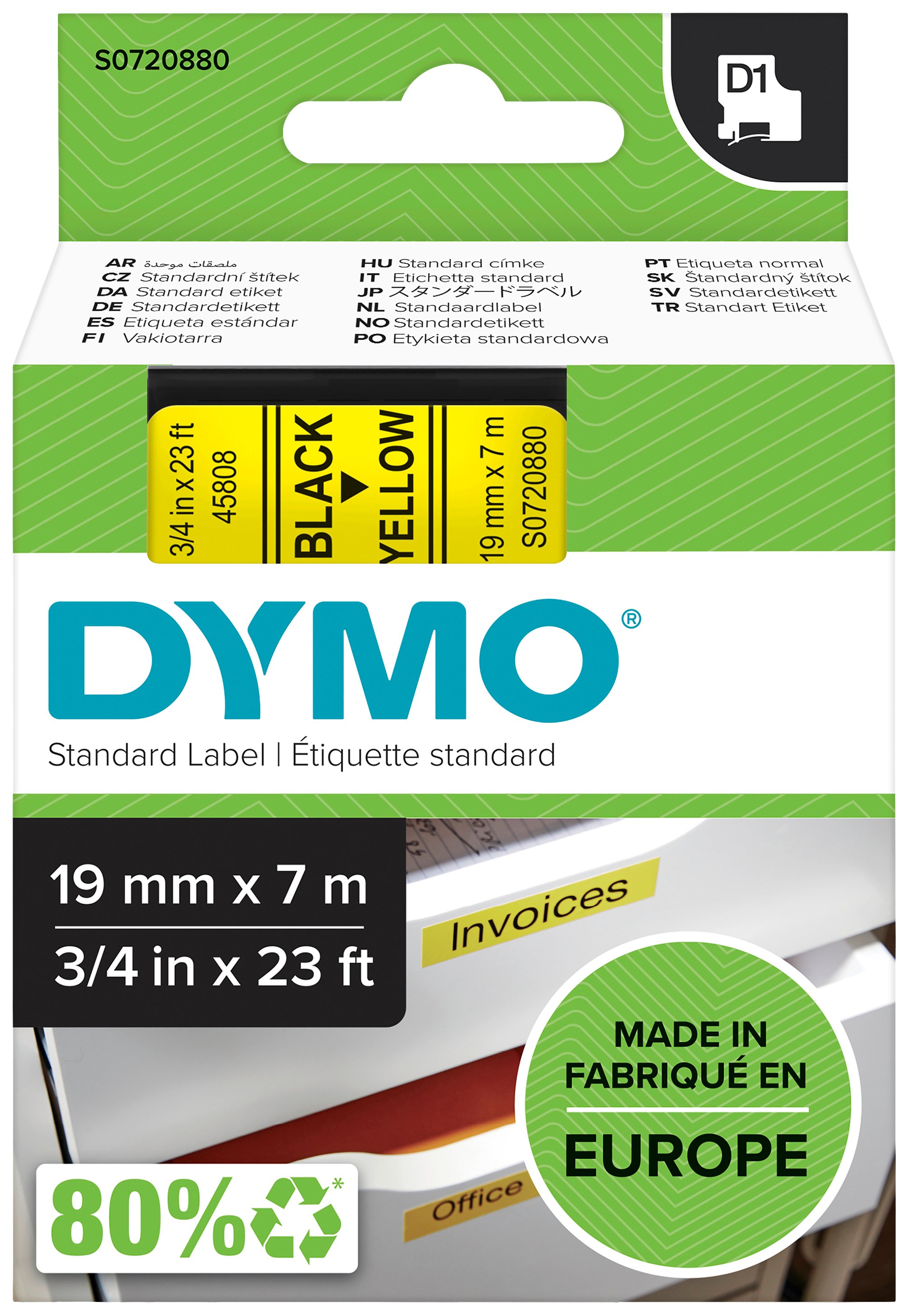 DYMO D1  Schriftband 45808  19mmx7.0m schwarz->gelb