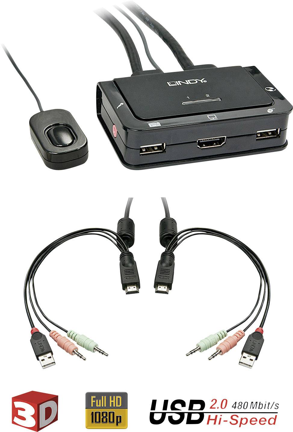 LINDY KVM Switch Compact 2 Port HDMI USB 2.0 & Audio, 42340 (BILD1)