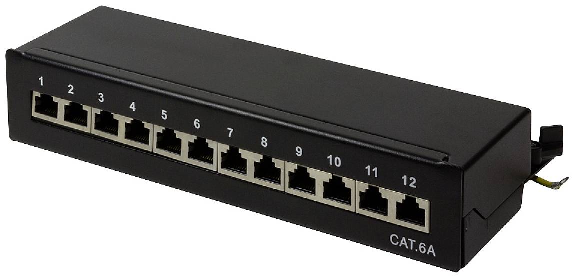 Logilink Patchpanel Tisch/Wand Cat.6A STP 12 Ports, schwarz Logilink Patchpanel Tisch/Wand Cat.6A STP 12 Ports, schwarz