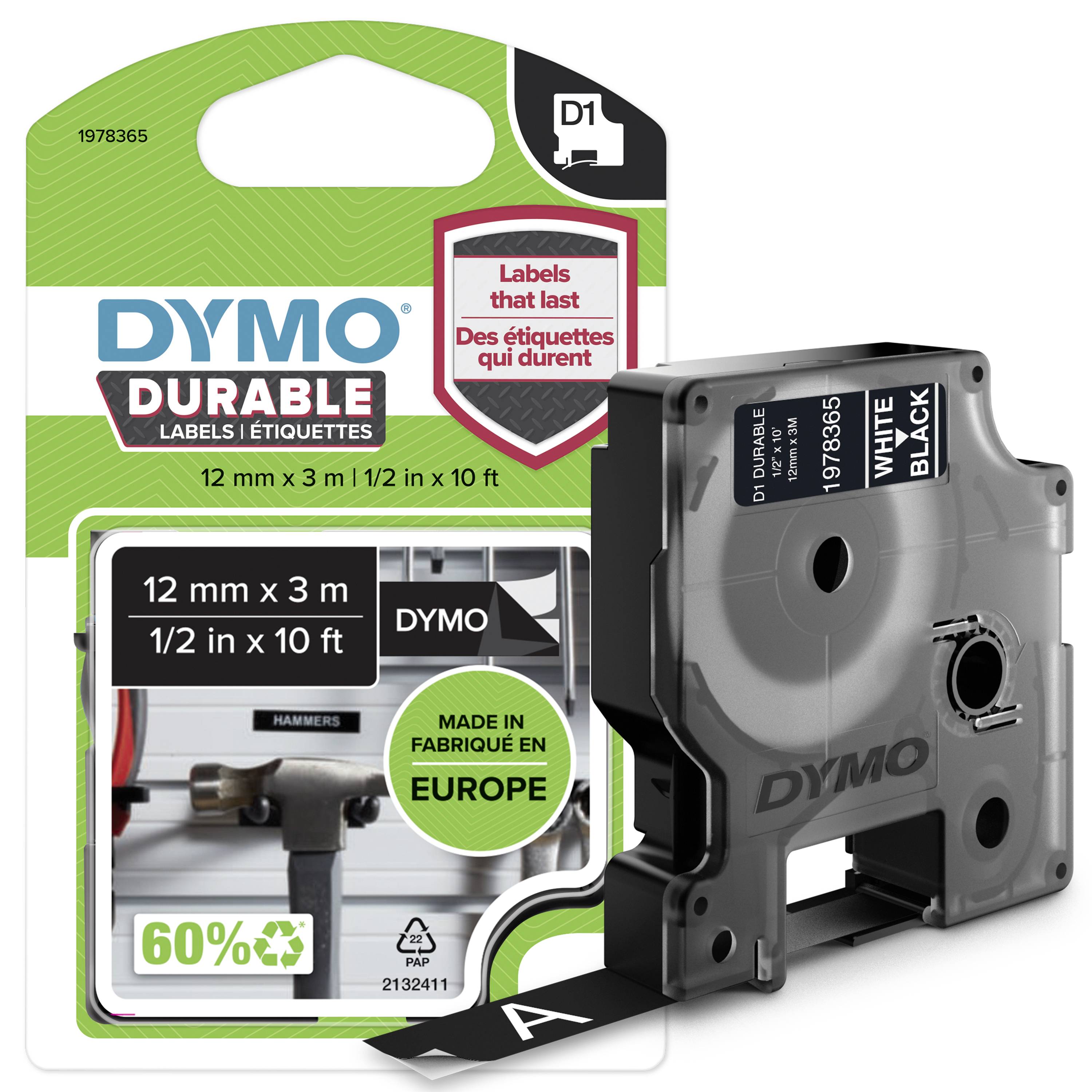 DYMO D1 Schriftband Vinyl 12mmx3.0m weiß ->schwarz - 1978365