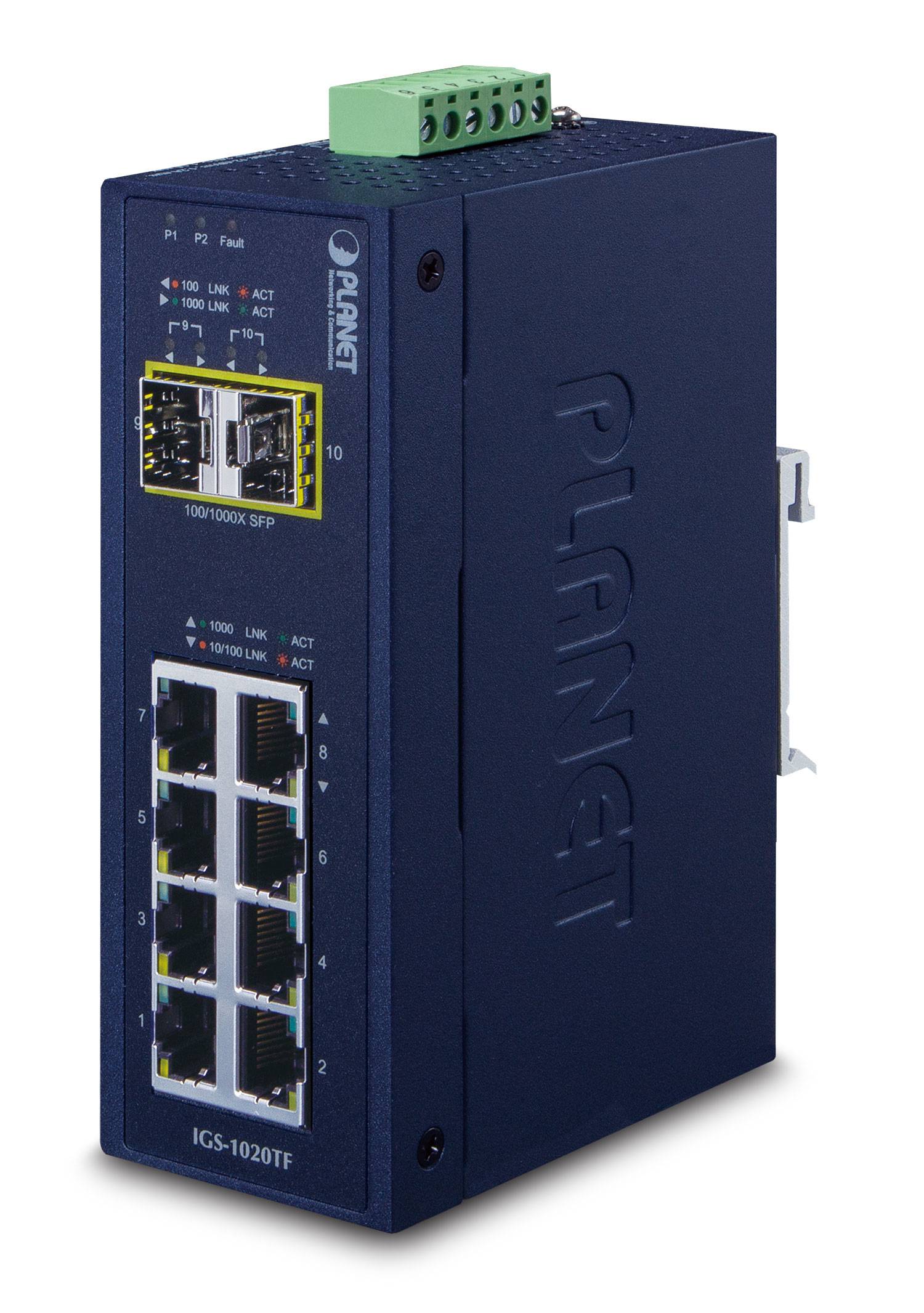 PLANET Industrial 8-Port 10/100/1000T + 2 1000X SFP - IGS-1020TF