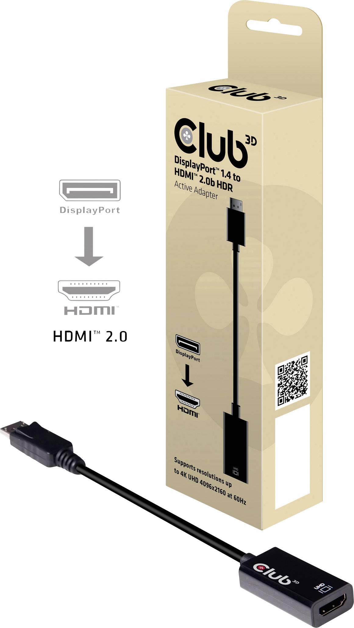 Club3D Adapter DisplayPort > HDMI 2.0b HDR 4K60Hz aktiv retail - CAC-1080