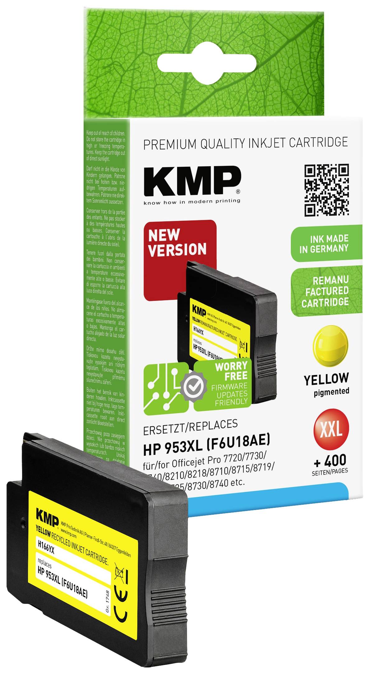 KMP Patrone HP 953XL (F6U18AE) yellow 2000 S. Hybrid-Chip refilled - 1748,4009