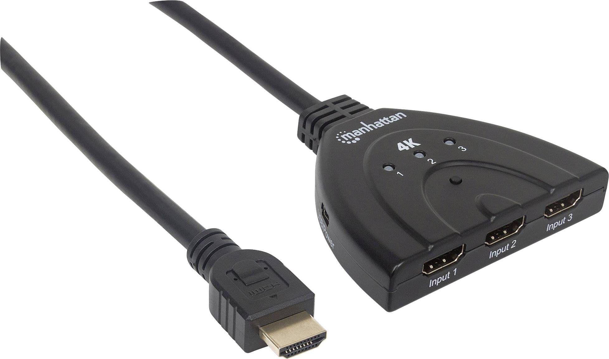 0766623207874 - HDMI Switch 3-Port 4K@60Hz Connects x3 HDMI sources to x1 display Manual Switching (via button) Integrated Cable (58cm) No external power required Black Three Year Warranty Blister - Video Audio-Schalter - 3 x HDMI - Desktop 0766623207874 - HDMI Switch 3-Port 4K@60Hz Connects x3 HDMI sources to x1 display Manual Switching (via button) Integrated Cable (58cm) No external power required Black Three Year Warranty Blister - Video Audio-Schalter - 3 x HDMI - Desktop