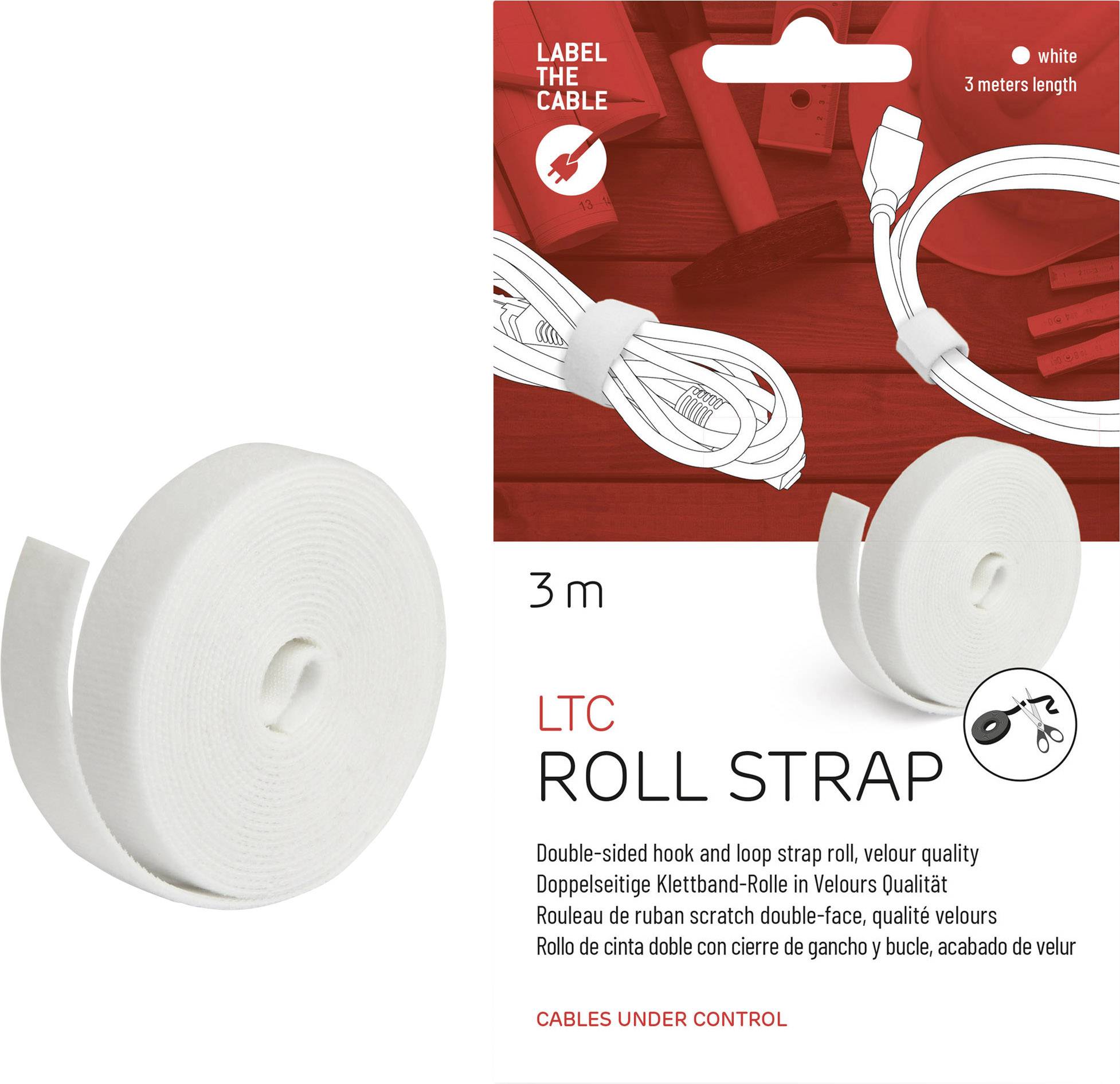 LTC Klettrolle Roll 3m zum Bündeln&Ordnen von Kabeln weiß - LTC 1220