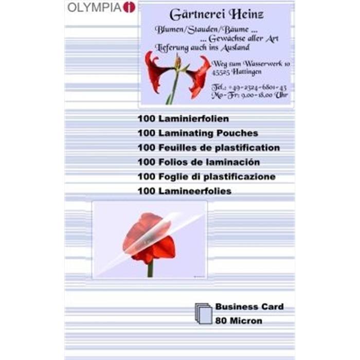 Olympia Laminierfolie Visitenkarte 80 Mic 100 Stück transp.