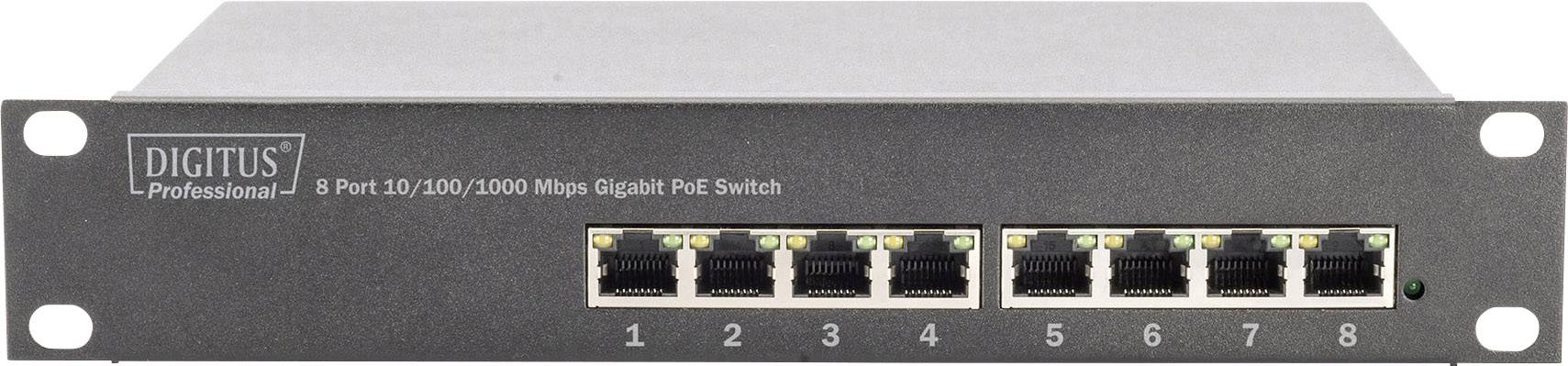 DIGITUS Switch 8-Port  Gigabit 10 80W PoE Unmanaged schwarz Switche