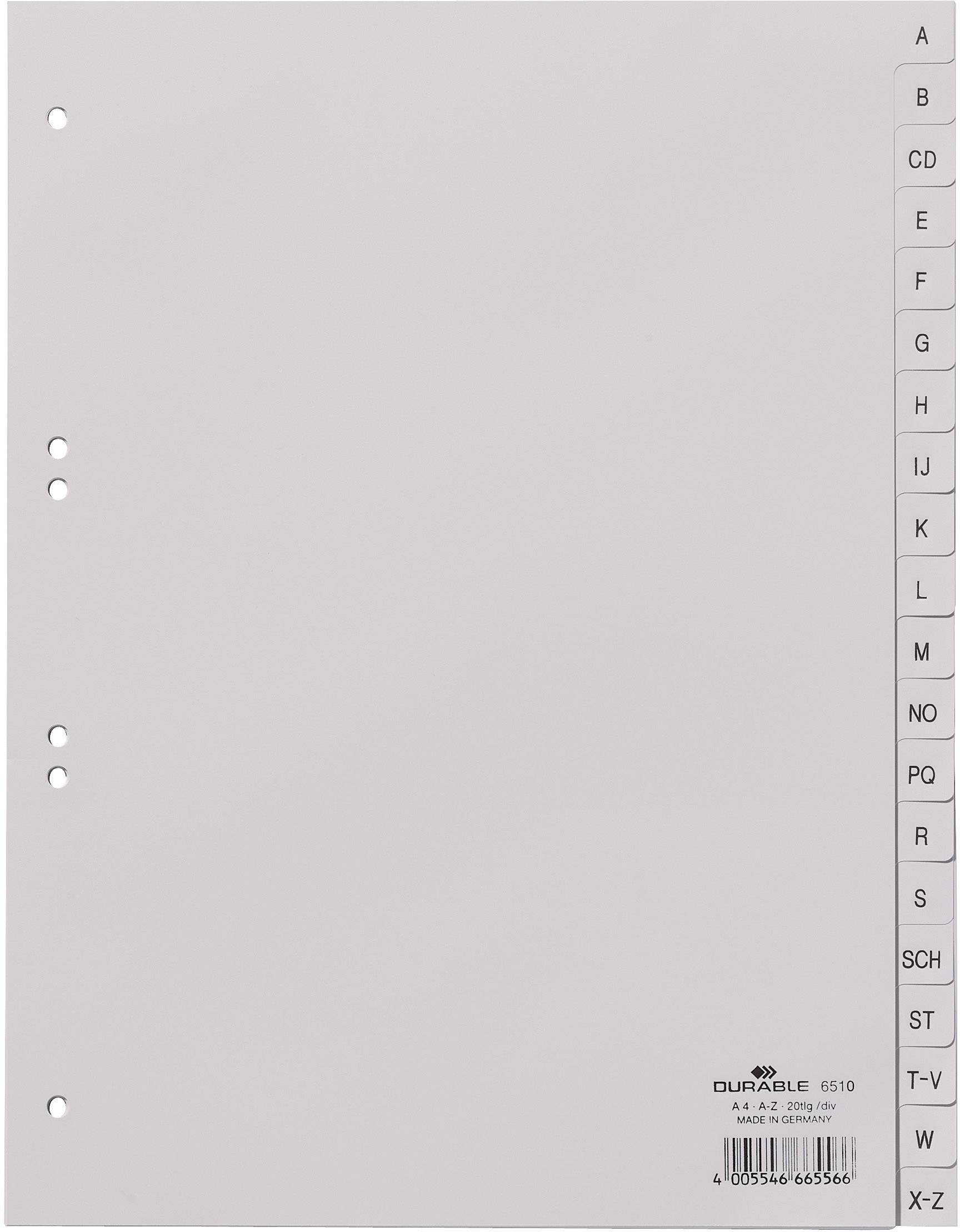DURABLE A-Z Register A4 20tlg. aus PP volldeck. grau