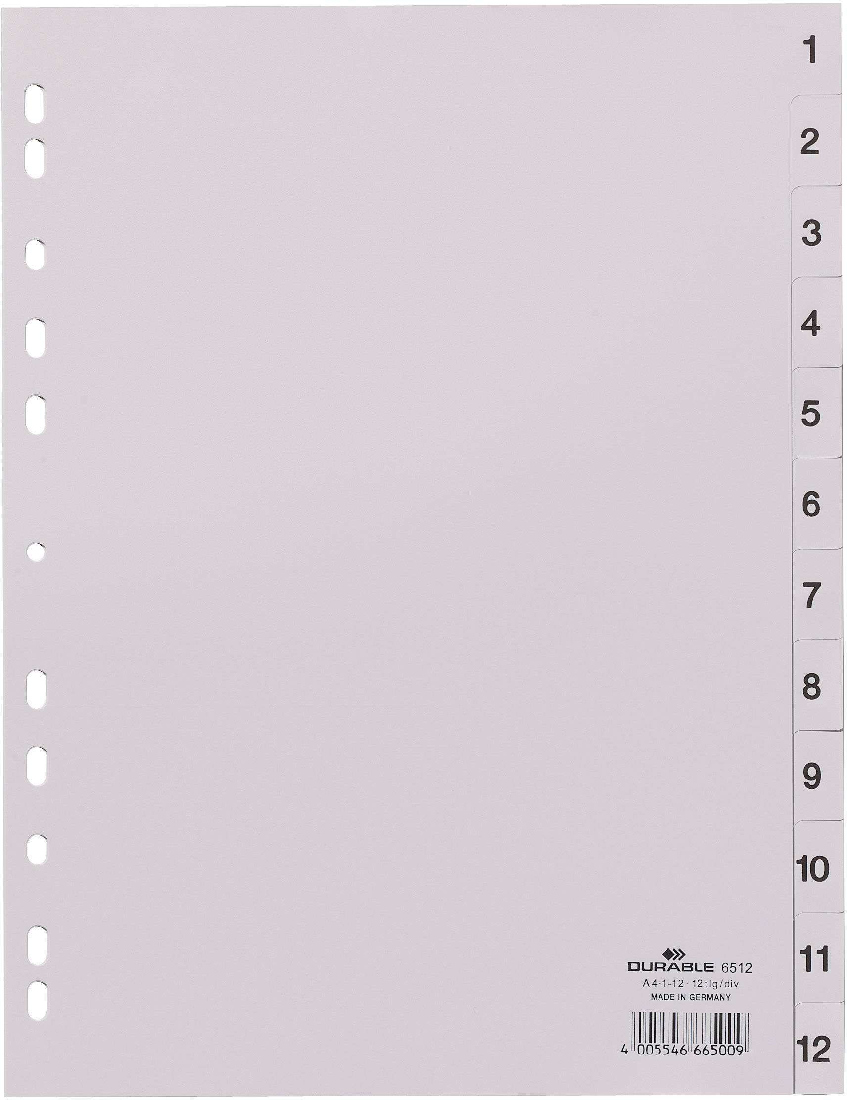DURABLE Zahlenregister A4 1-12 PP volldeck. grau