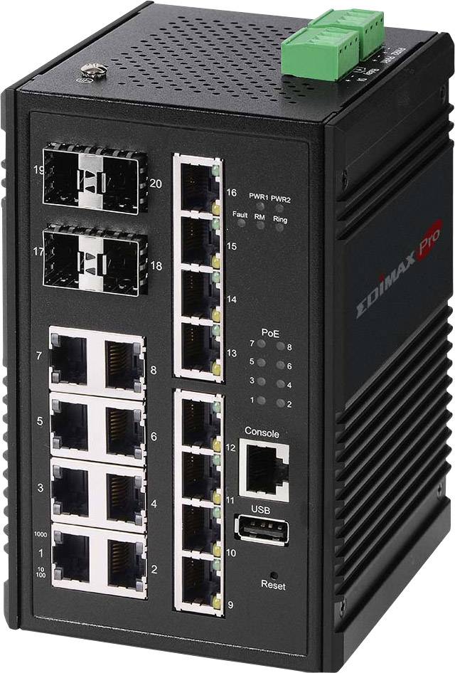 EDIMAX Switch Industrial 16-Port Gig. PoE+ WebM. 8xPoE+/4xSF - IGS-5416P