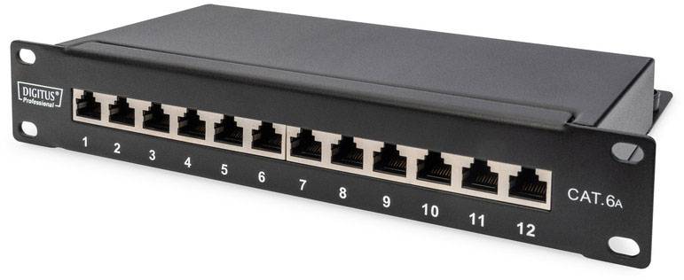 DIGITUS Cat.6A Patch Panel, geschirmt, 12-Port, 10,schwarz