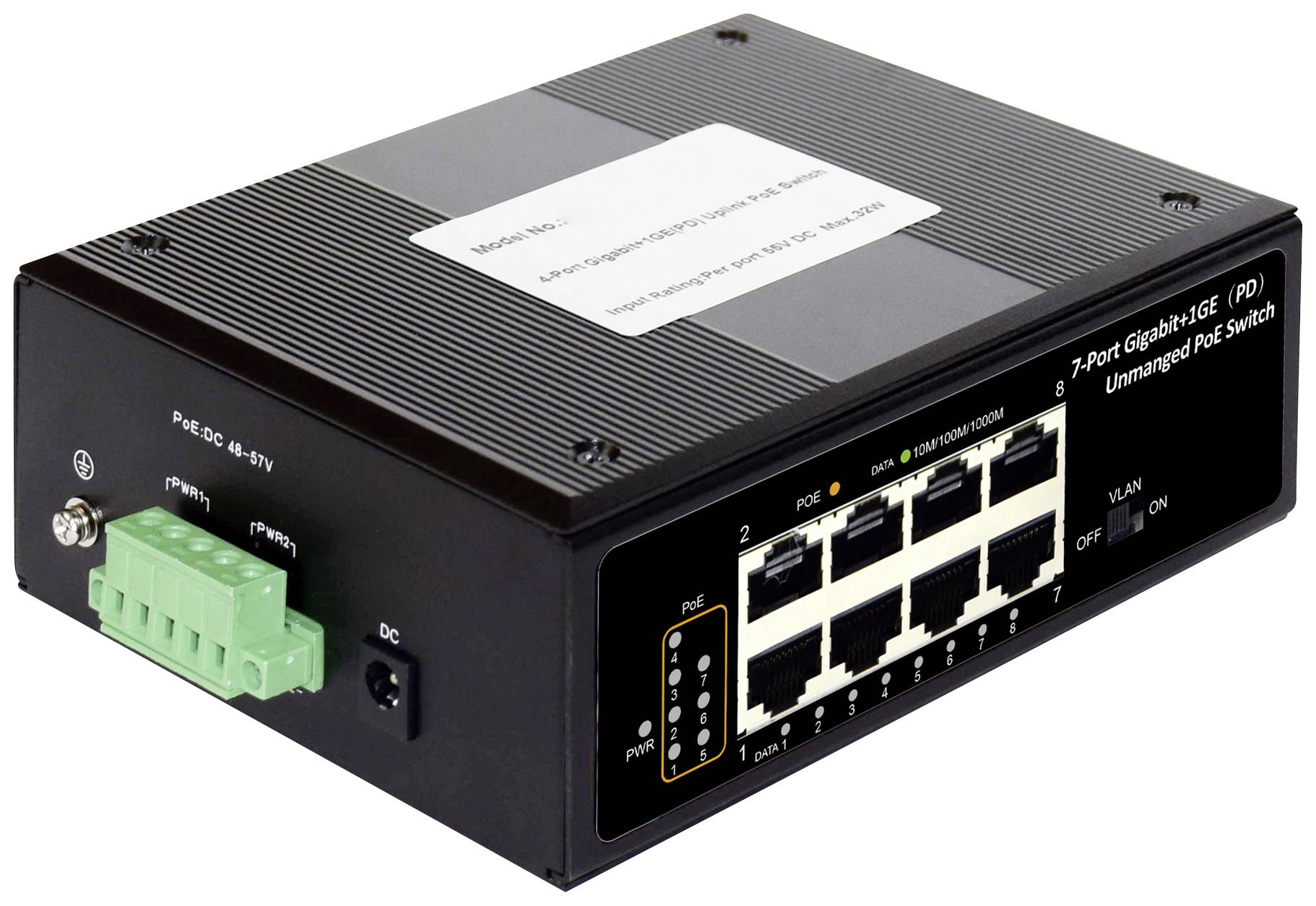 DIGITUS Switch Ind. 7-Port  Gigabit 30W PoE Unmanaged schwar Switche