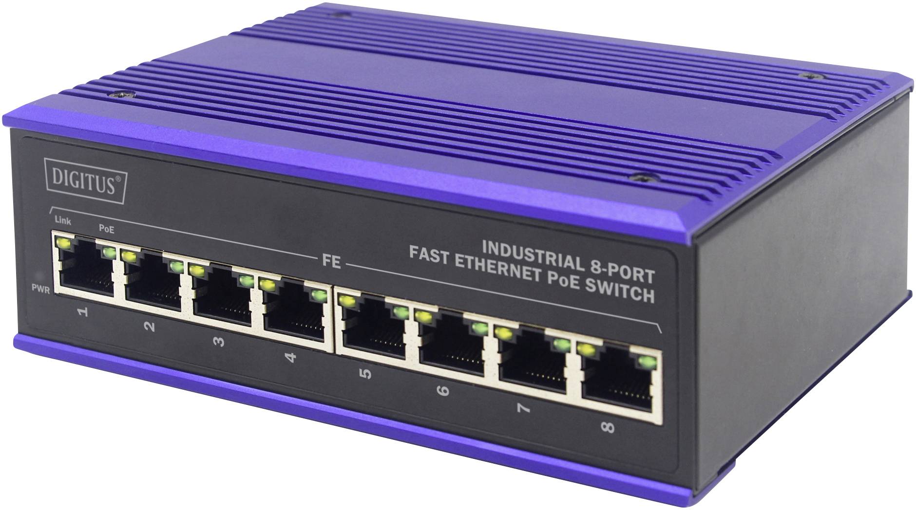 DIGITUS Switch Ind. 8-Port  10/100  30W PoE Unmanaged blau Switche