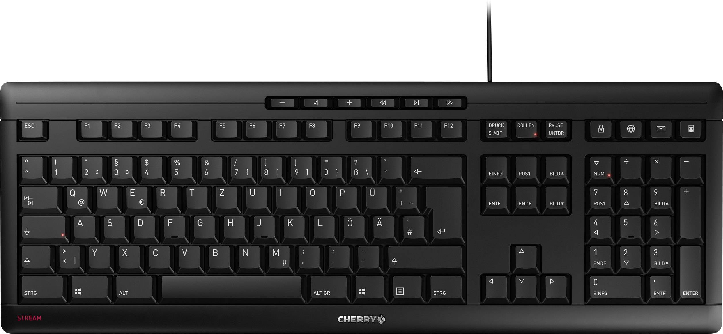 CHERRY TAS STREAM KEYBOARD Corded DE-Layout schwarz