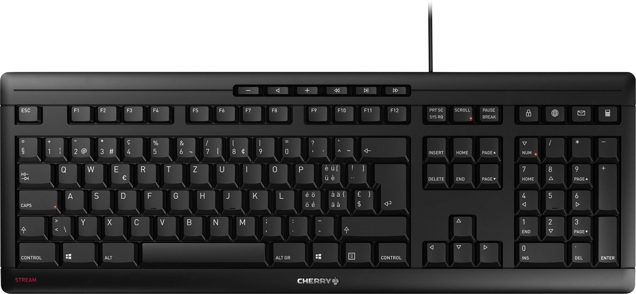 CHERRY TAS STREAM KEYBOARD Corded CH-Layout schwarz