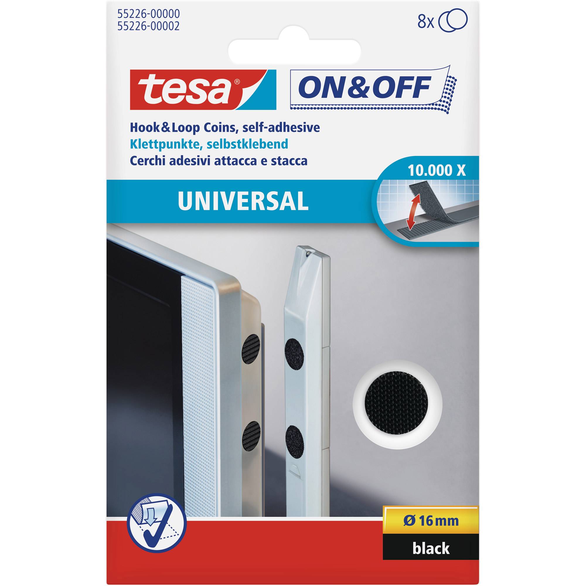 tesa ON&OFF Universal Klettpunkte schwarz 8 St. 16mm rund - 55226-00000-02
