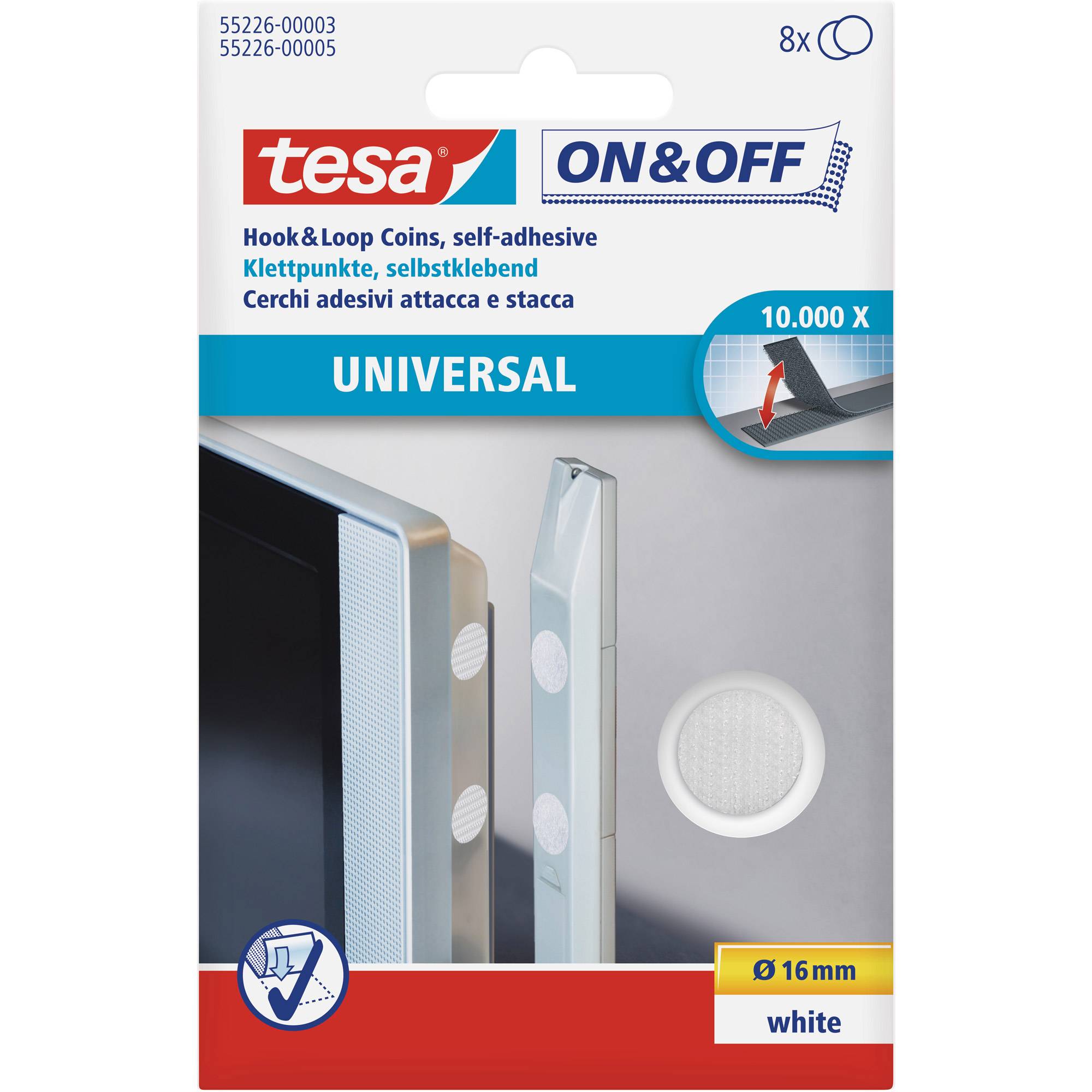 tesa ON&OFF Universal Klettpunkte weiß 8 St. 16mm rund