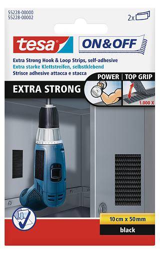tesa ON&OFF Extra Strong Klettstreifen schwarz 2 St. 10/50 - 55228-00000-02