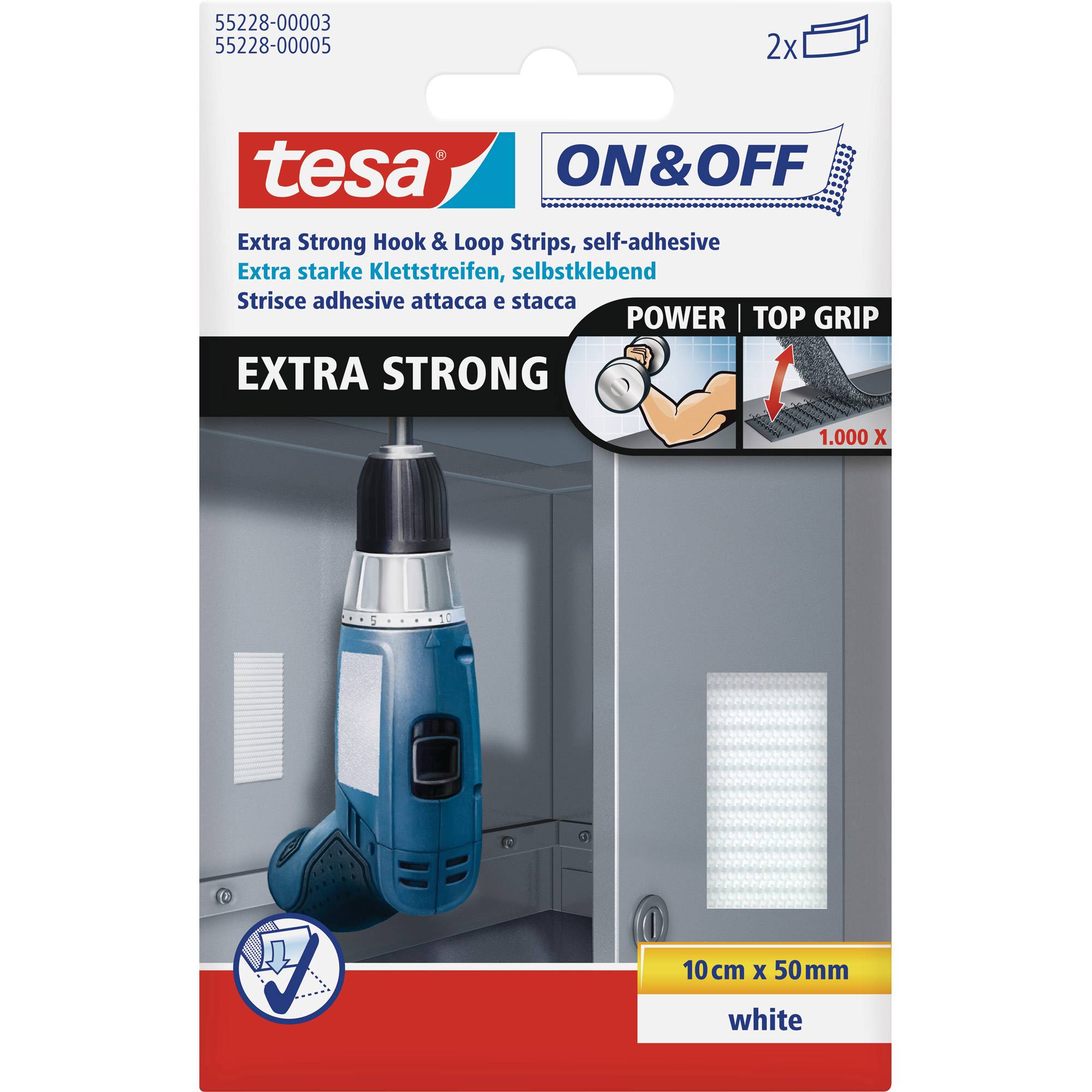 tesa ON&OFF Extra Strong Klettstreifen weiß 2St. 10/50 - 55228-00003-01