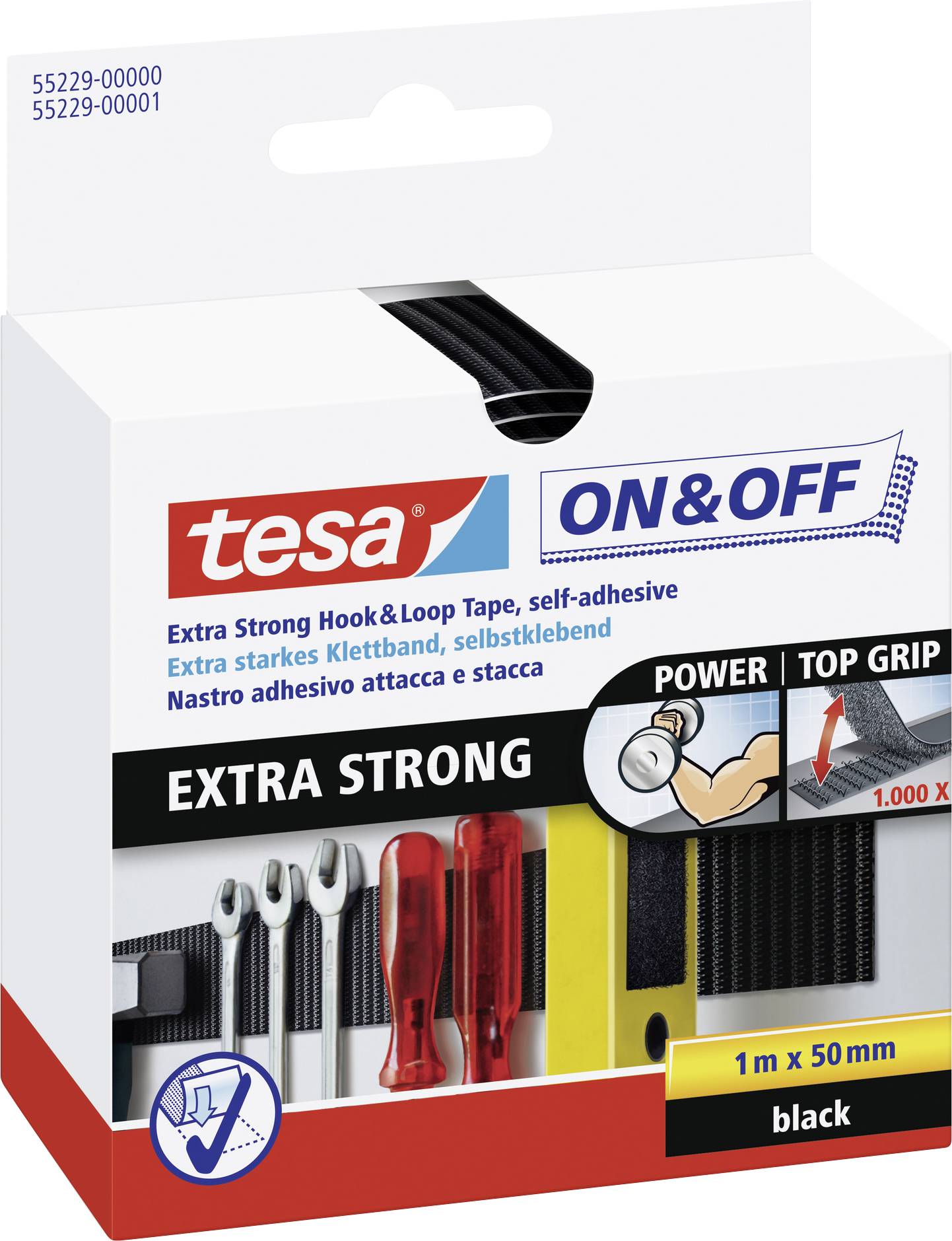 tesa ON&OFF Extra Strong Klettband schwarz 1m 50mm - 55229-00000-03