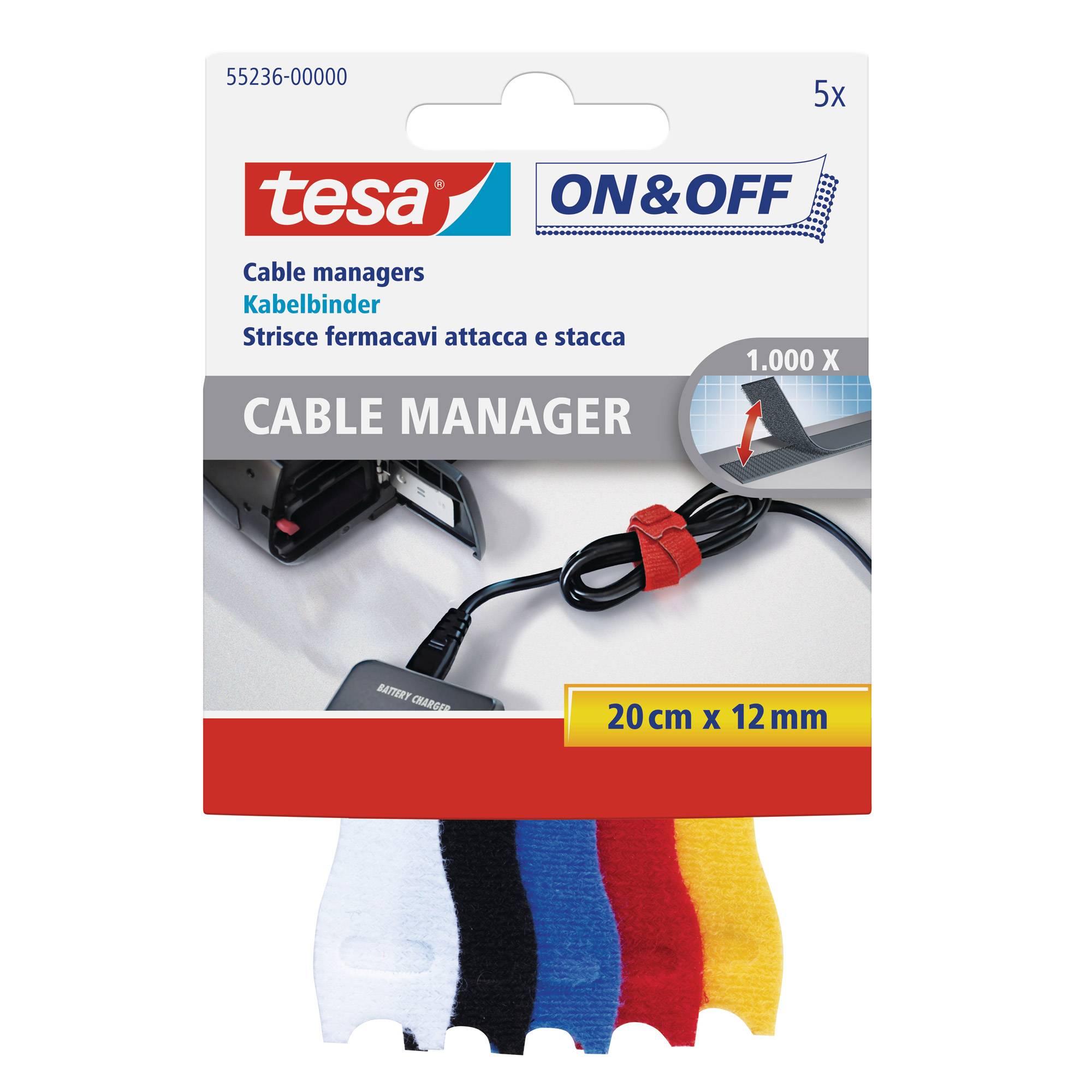 tesa ON&OFF Cable Manager bunt 5 St. 20cm 12mm - 55236-00000-01