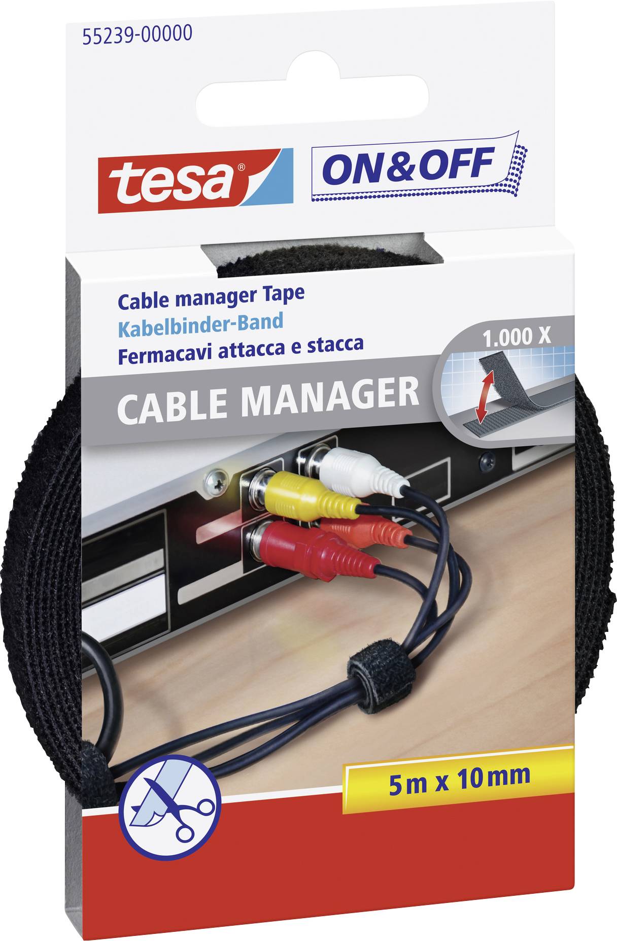 tesa ON&OFF Cable Manager schwarz 5m 10mm - 55239-00000-02