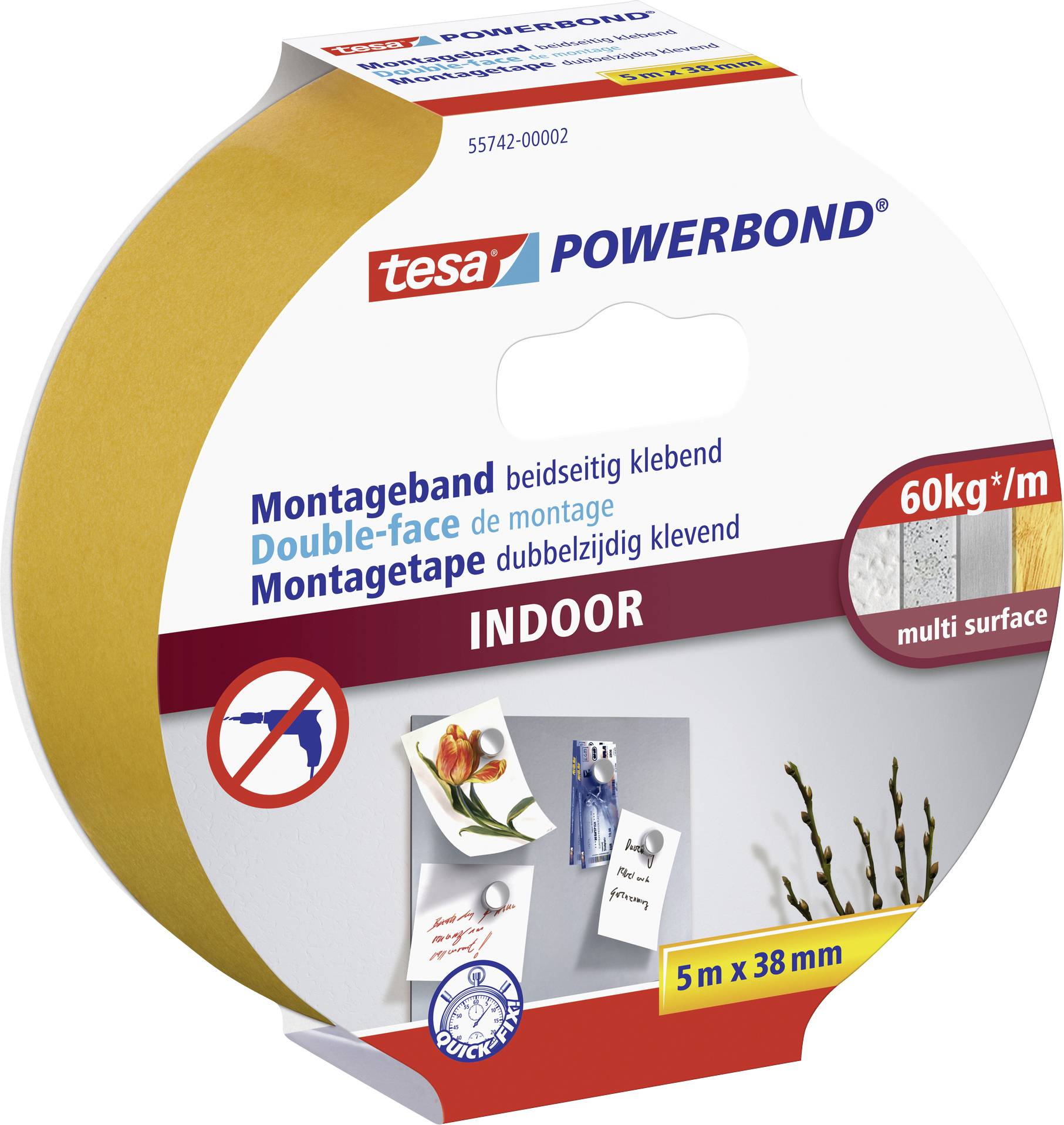 tesa Powerbond Montageband Indoor 5m 38mm - 55742-00001-03