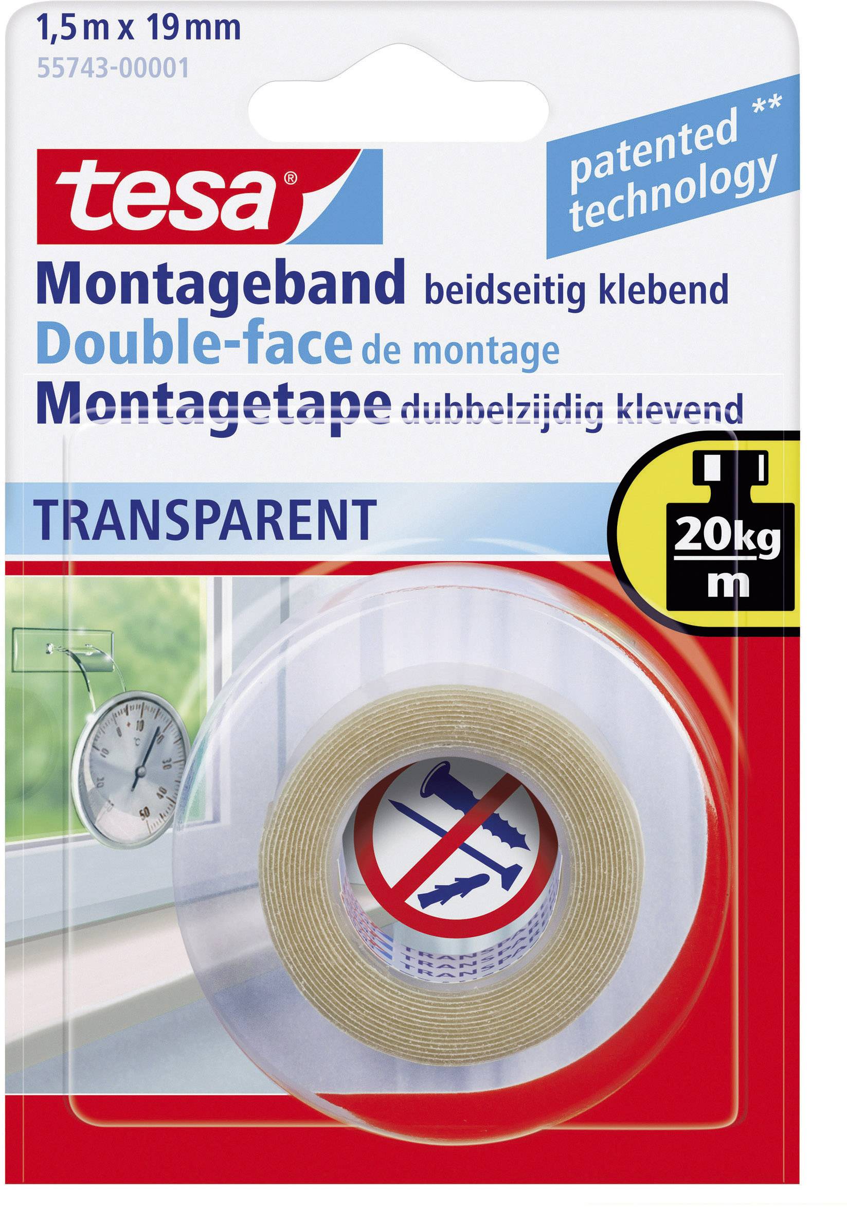 tesa Powerbond Montageband Transparent 1,5m 19mm - 55743-00001-20