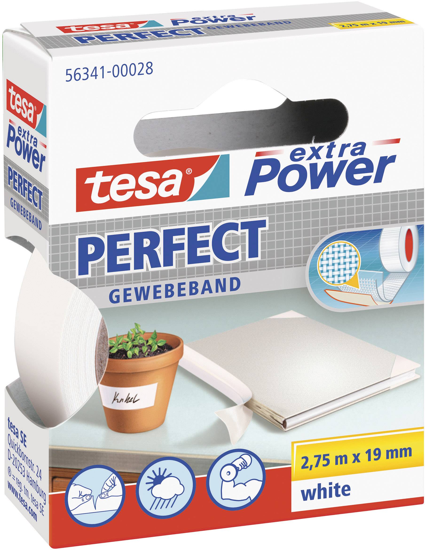 tesa extra Power Perfect Gewebeband 2,75m 19mm weiß - 56341-00028-04