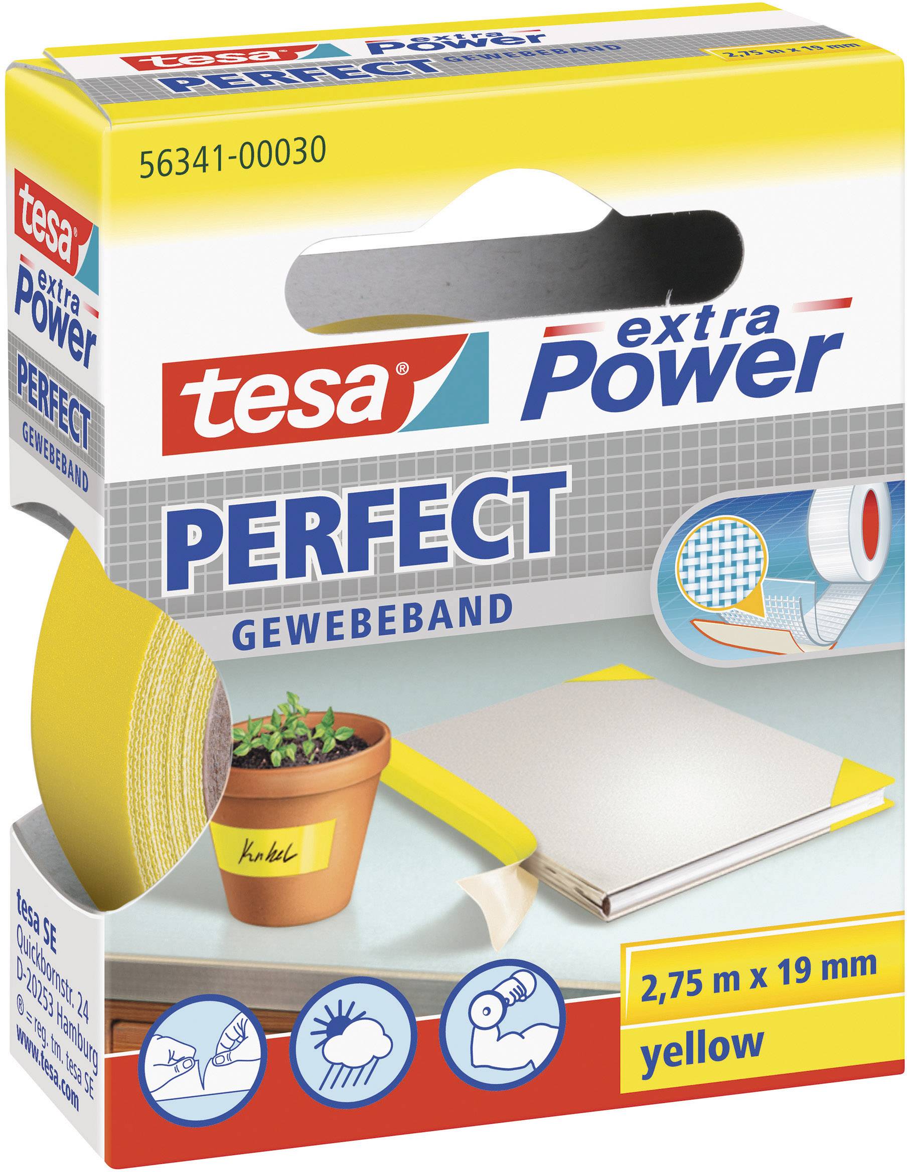 tesa extra Power Perfect Gewebeband 2,75m 19mm gelb