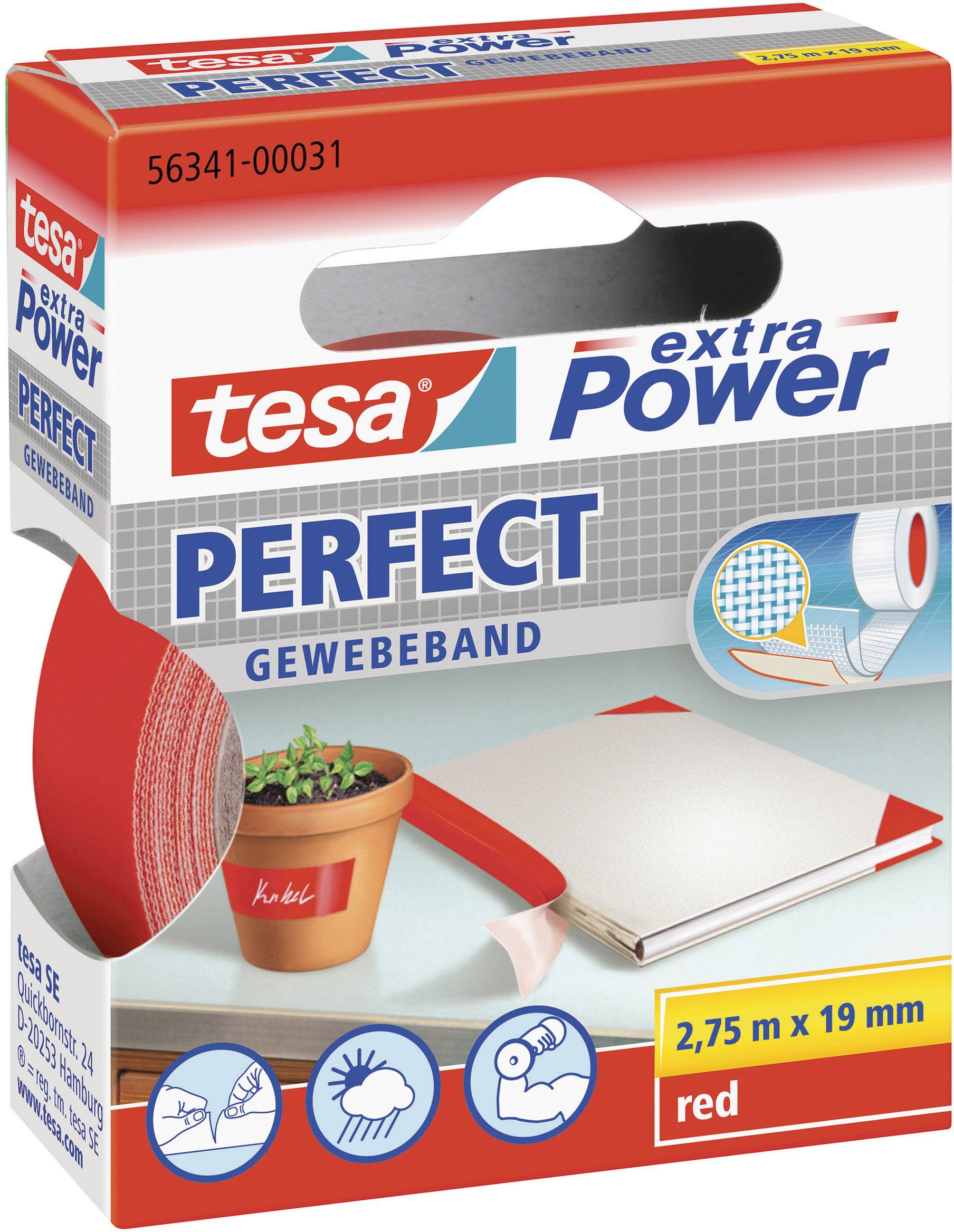 tesa extra Power Perfect Gewebeband 2,75m 19mm rot - 56341-00031-04