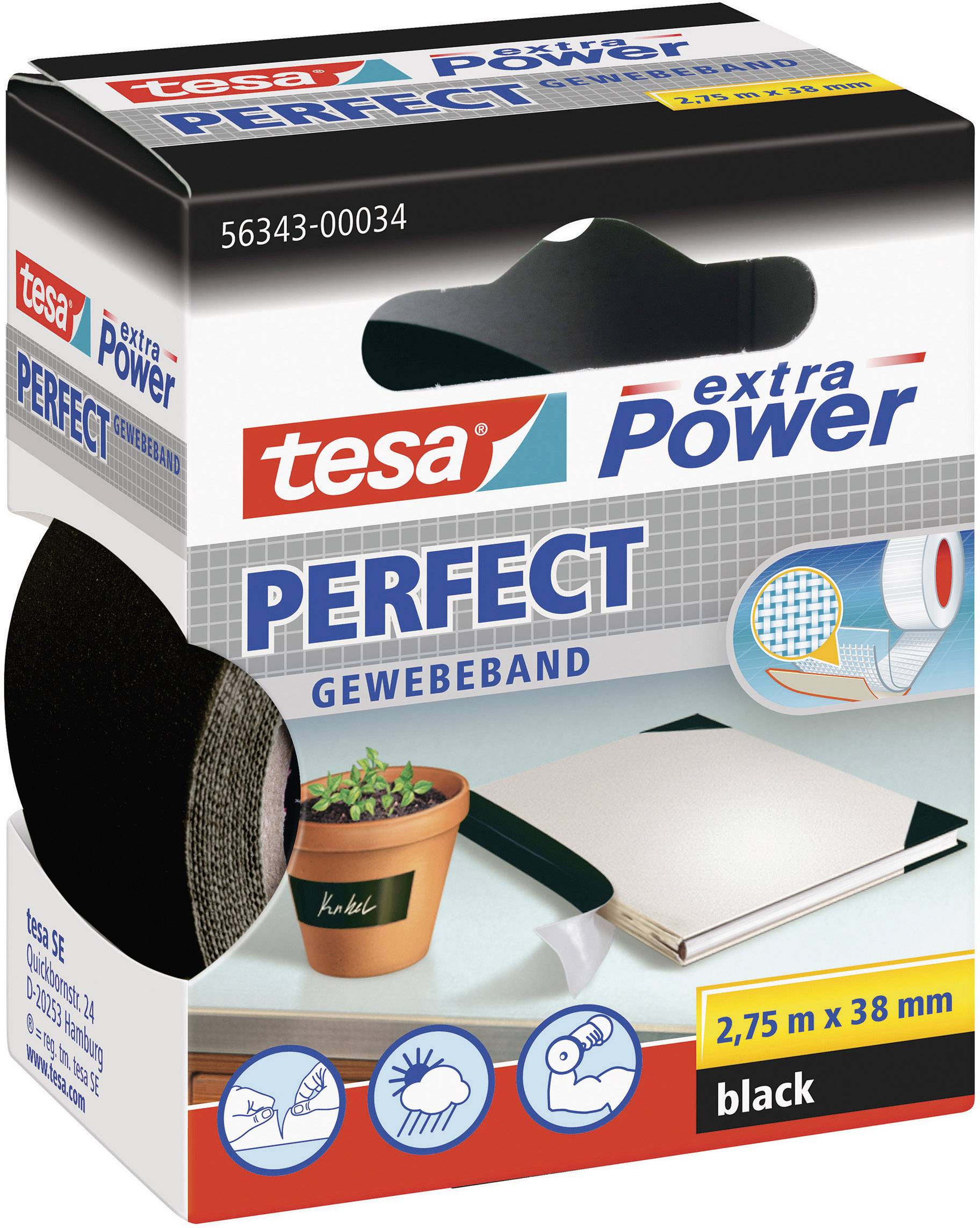 4042448044150 - Perfect 56343-00034-03 Gewebeklebeband ® extra Power Schwarz (l x b) 275 m x 38 mm 1 St - Tesa 4042448044150 - Perfect 56343-00034-03 Gewebeklebeband ® extra Power Schwarz (l x b) 275 m x 38 mm 1 St - Tesa