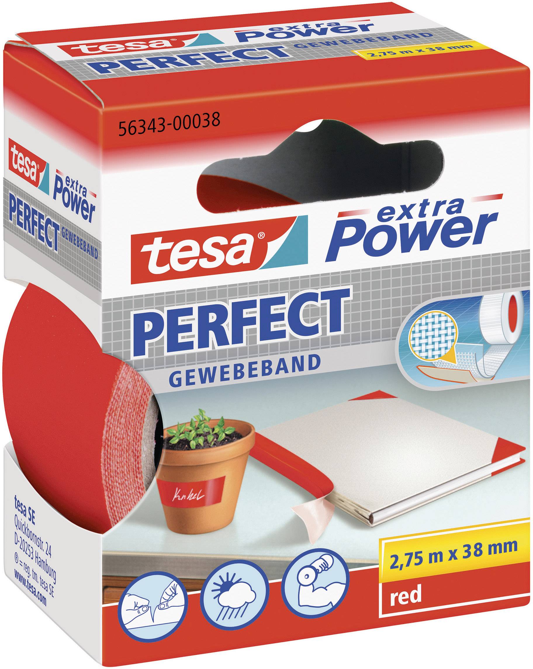 tesa extra Power Perfect Gewebeband 2,75m 38mm rot - 56343-00038-04