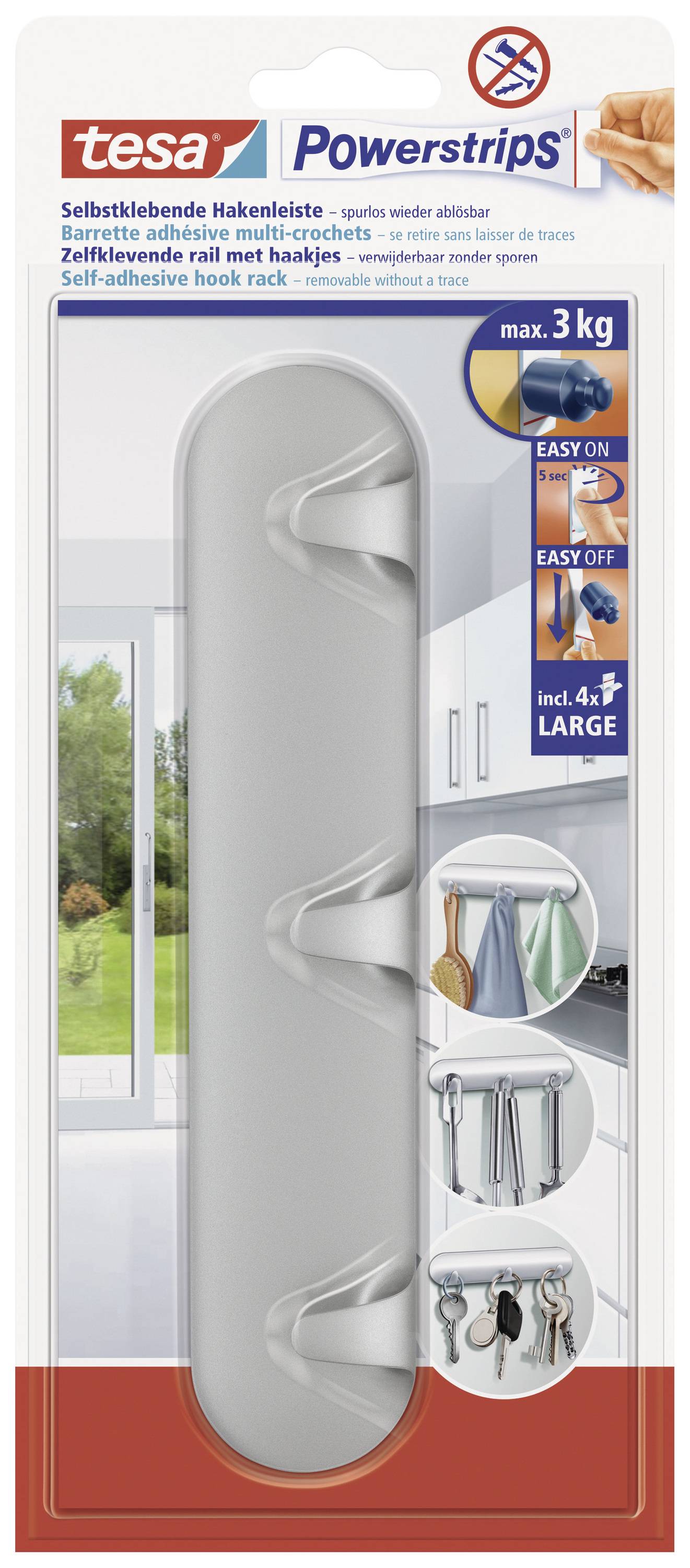 tesa Powerstrips Hakenleiste matt chrom - 58095-00000-20