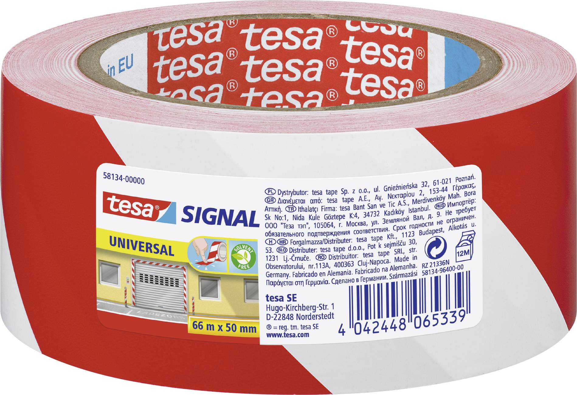 tesa Signal Markierungsklebeband Univ. 66m 50mm rot/weiß - 58134-00000-01