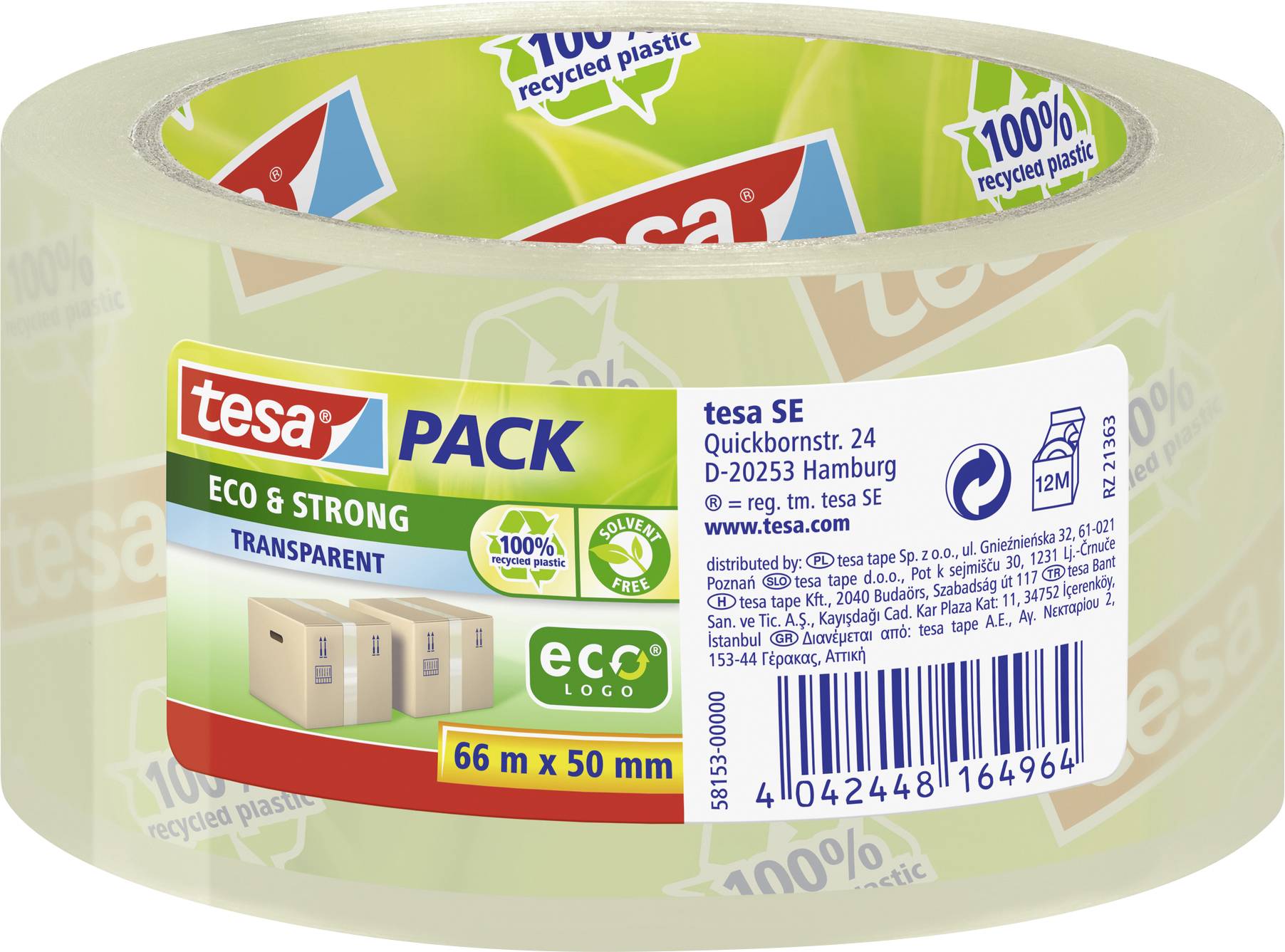 tesapack Eco & Strong 66m 50mm transparent -Packband- - 58153-00000-01