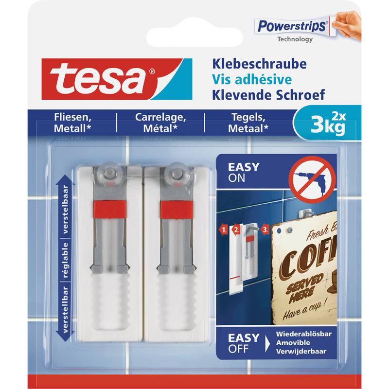 tesa Klebeschraube verstellbar Fliesen & Metall bis 3kg 2St. - 77765-00000-00