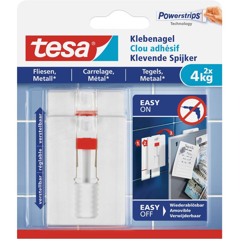 tesa Klebenagel verstellbar Fliesen & Metall bis 4kg 2St. Heften,Lochen,Kleben