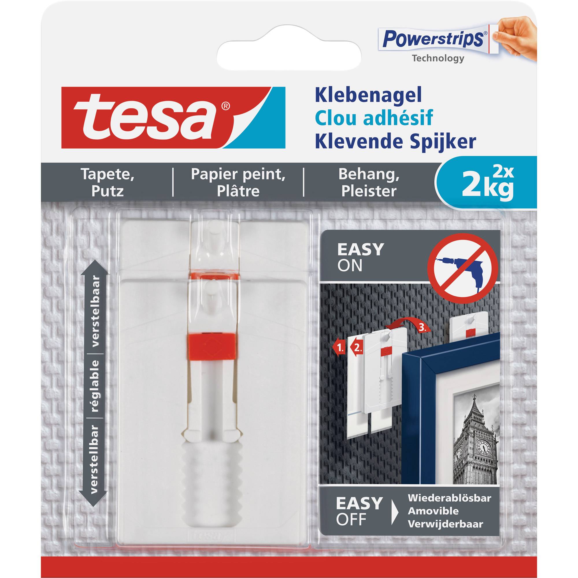 tesa Klebenagel verstellbar Tapete & Putz bis 2kg 2St. - 77777-00000-01