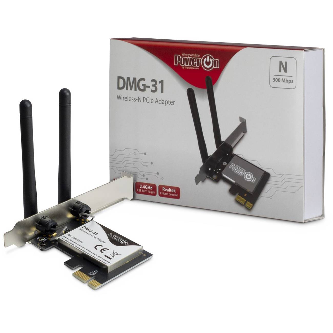 Inter-Tech Wi-Fi 4 PCIe Adapter DMG-31 2T2R Antenne 300Mbps retail Wireless Network