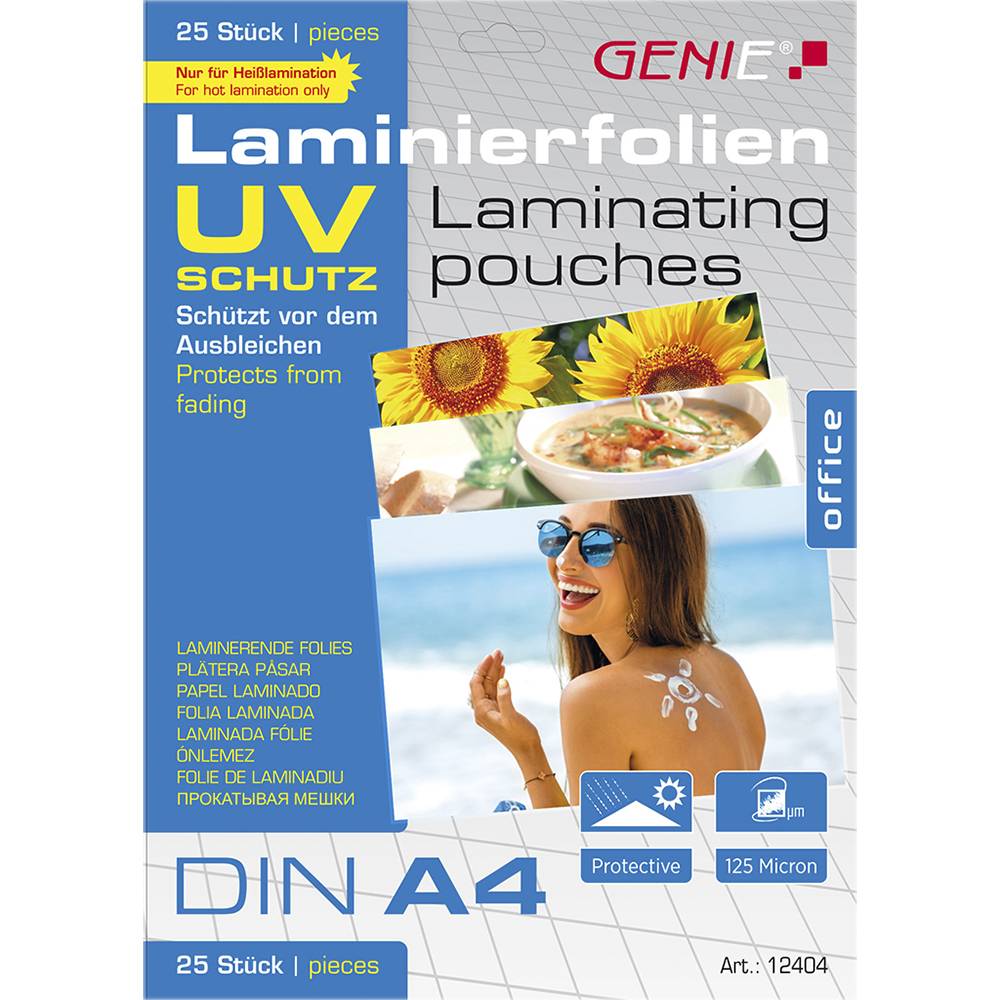GENIE Laminiertaschen 25 A4 Folien mit UV Schutz 125 Mic. Laminierfolien