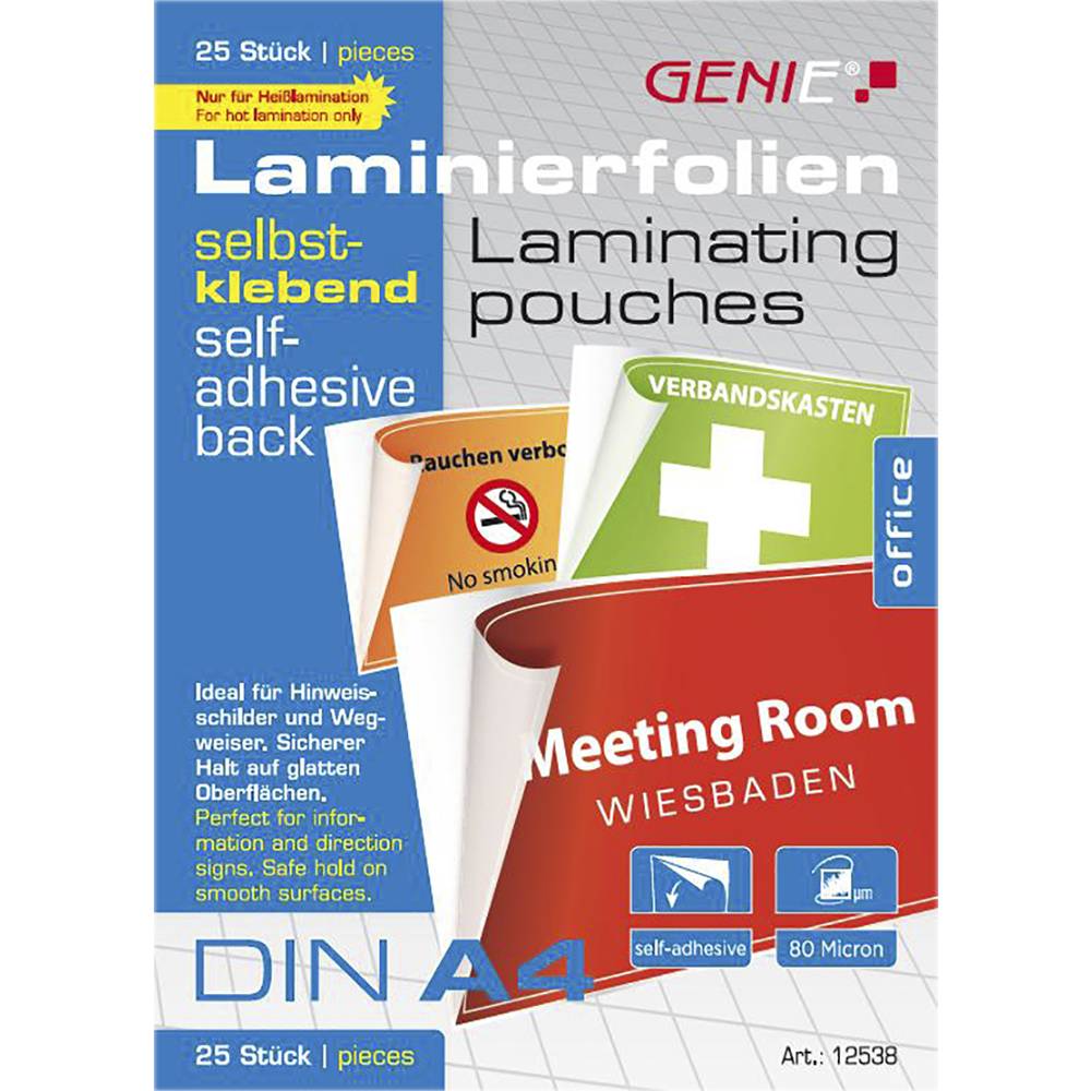 GENIE Laminiertaschen 25 A4 selbstklebend 80 Mic. Laminierfolien