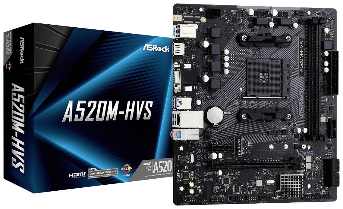 ASRock A520M-HVS AM4 mATX VGA/HDMI DDR4, AS-Rock  (BILD1)