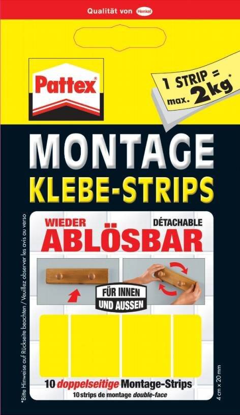 Pattex Kleben statt Bohren, Klebestrips, ablösbar, 10 ST Heften,Lochen,Kleben