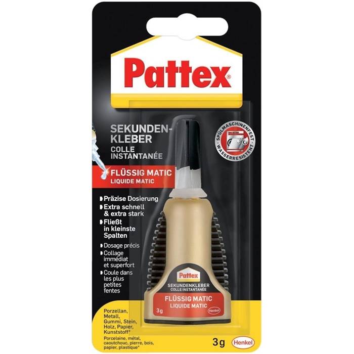 Pattex Sekundenkleber Matic Flüssig, Applikatorflasche, 3g Heften,Lochen,Kleben