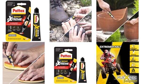 Pattex Alleskleber, Repair Extreme, Tube mit 8g Heften,Lochen,Kleben